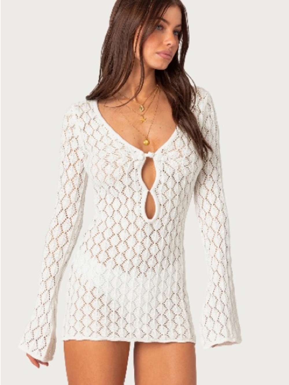 Edikted Brie Women’s White Crochet Swim Cover-Up Dress